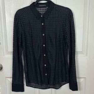 WILLIAM RAST Black Sheer Button Up Blouse with collar Size Medium